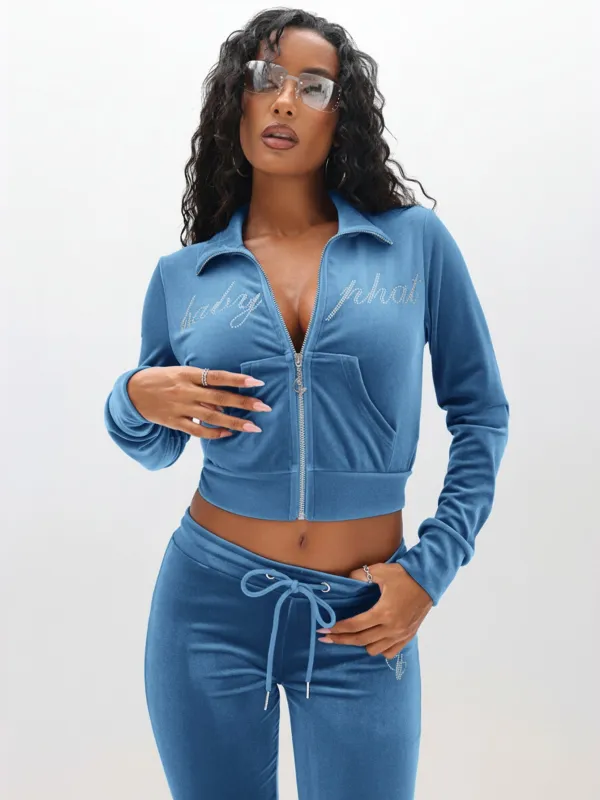 Velour Funnel Neck Sweatshirt with Rhinestones made by Baby Phat
