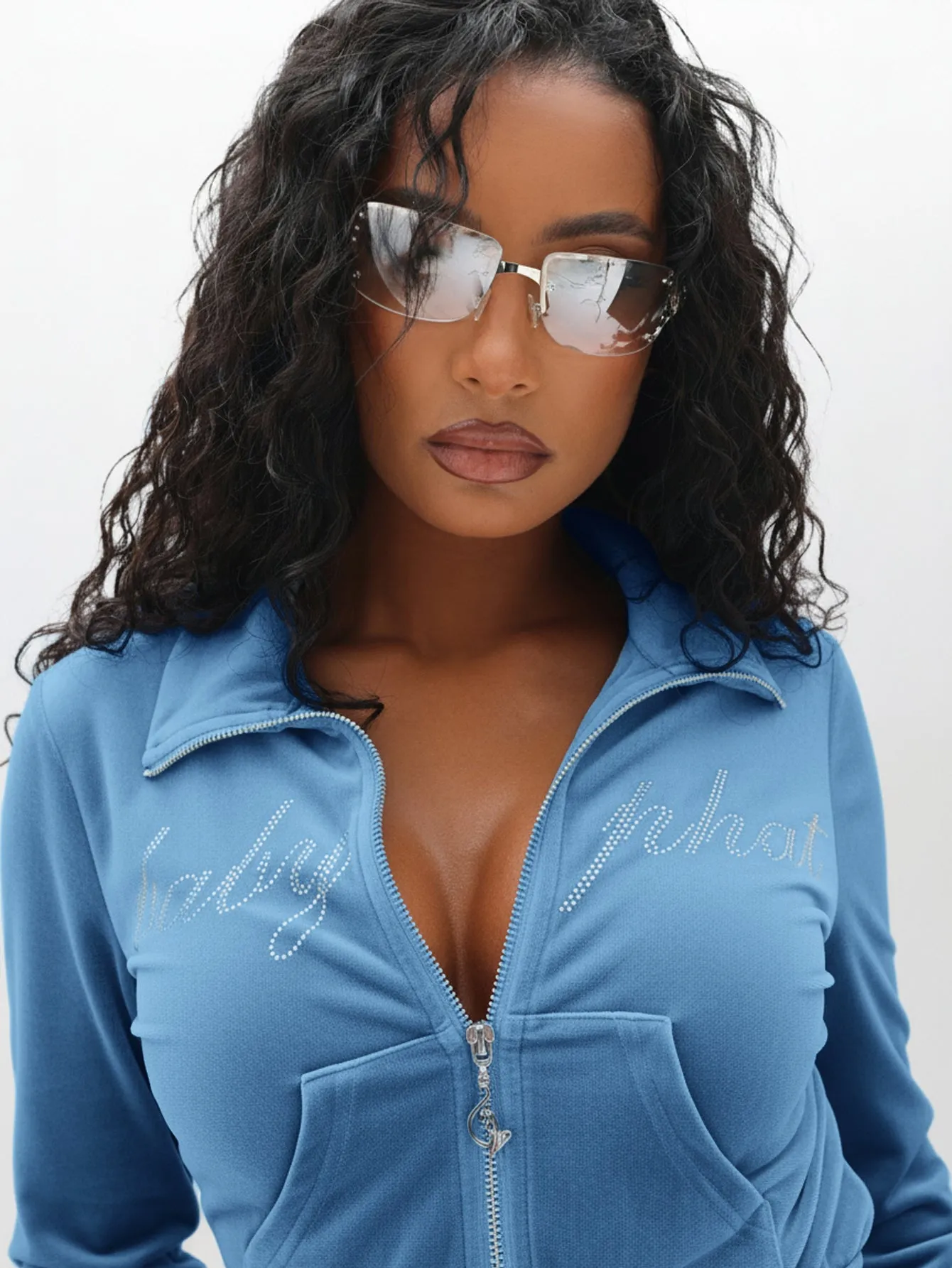 Velour Funnel Neck Sweatshirt with Rhinestones sold by Baby Phat product image thumbnail 3