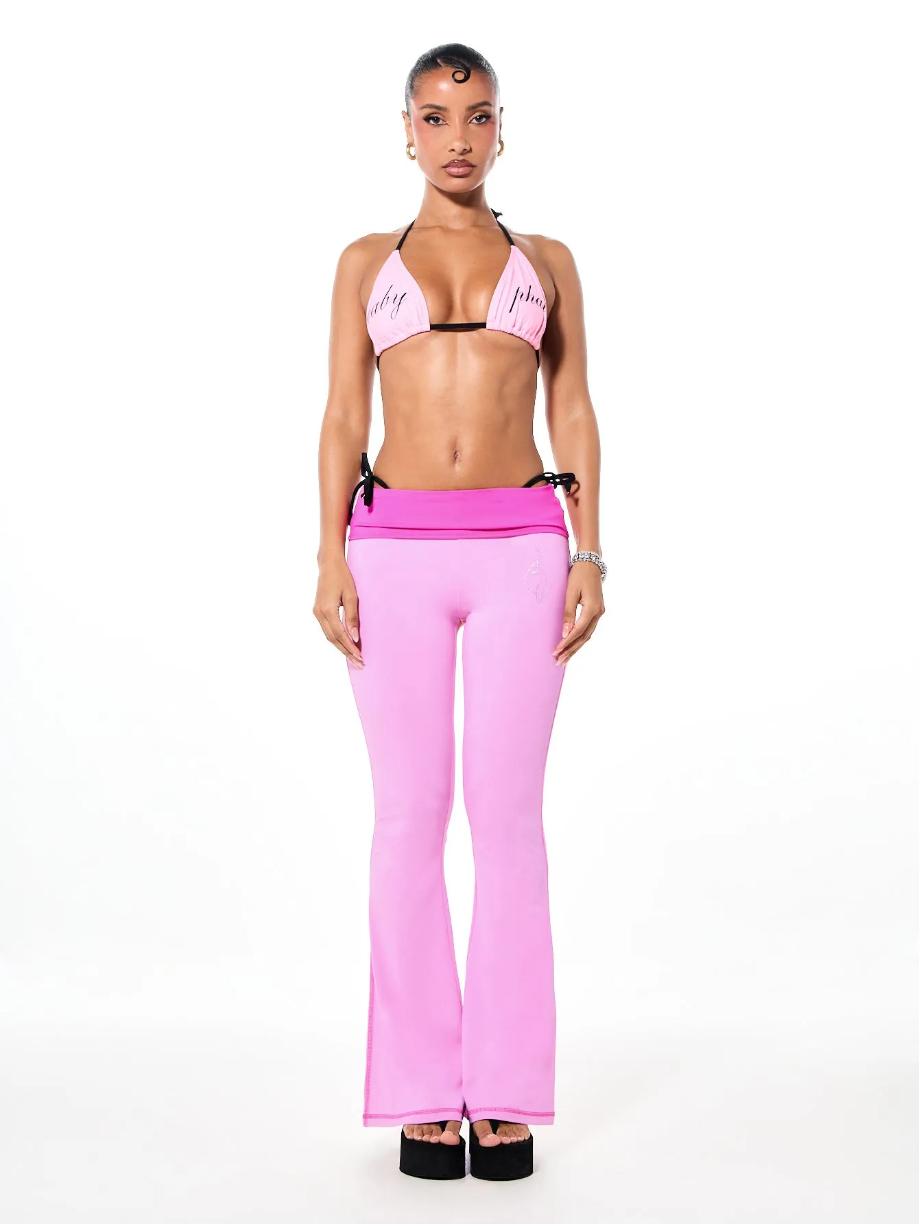 Foldover Flare Leggings with Contrast Waistband with Rhinestones sold by Baby Phat product image thumbnail 5