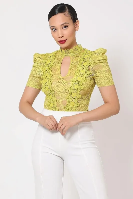 Lace Bodysuit W/front Key Hole Opening Details sold by Back2Basics