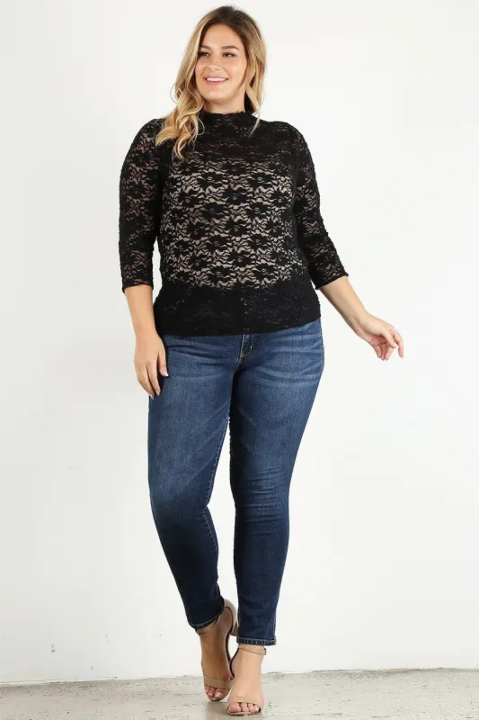 Plus Size Sheer Lace Fitted Top sold by Back2Basics
