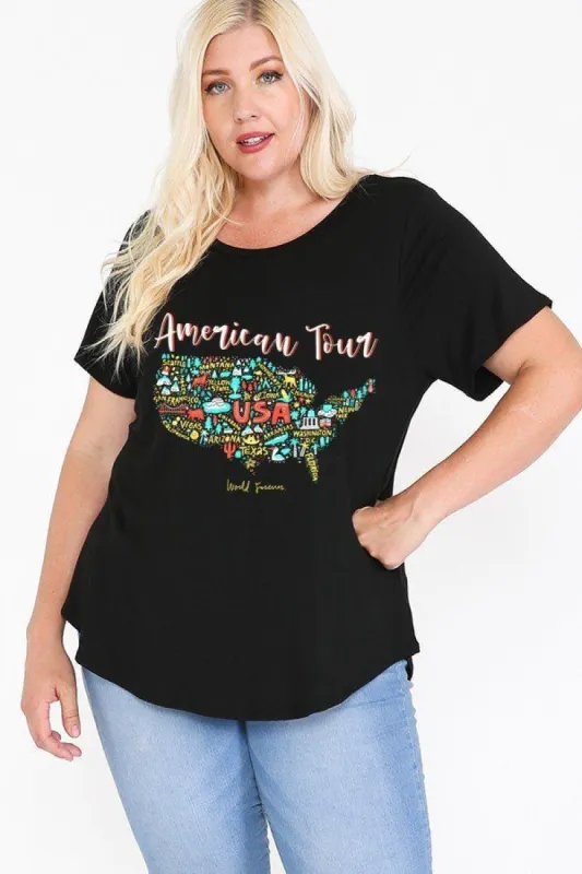 Usa Tour Graphic Round Hem Short Sleeve Top sold by Back2Basics
