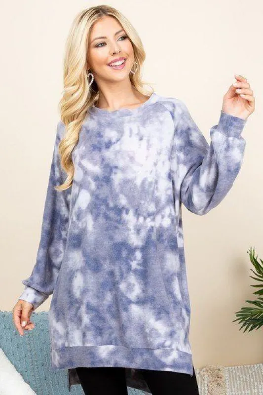 Ultra Cozy Tie Dye French Terry Brush Oversize Casual Pullover sold by Back2Basics