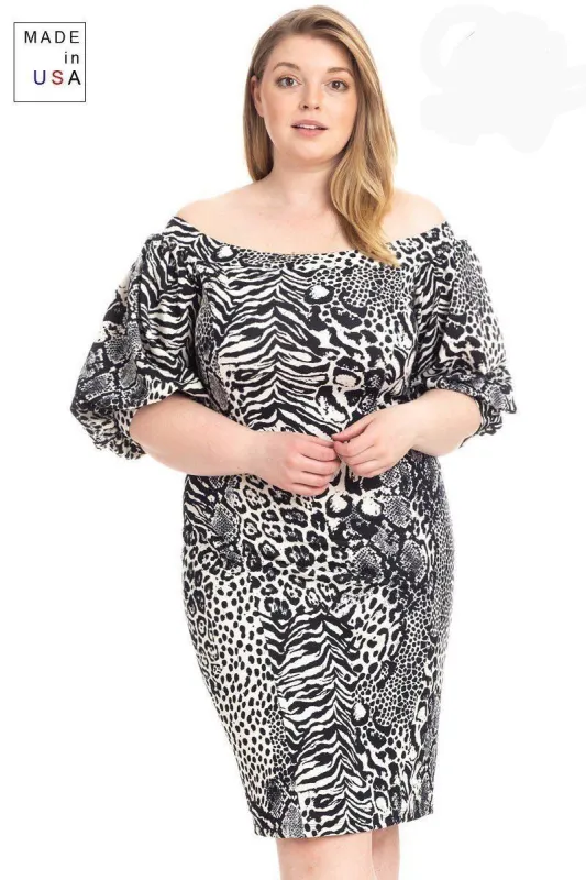 Plus Size  Animal Print Crepe Stretch Bodycon Dress sold by Back2Basics