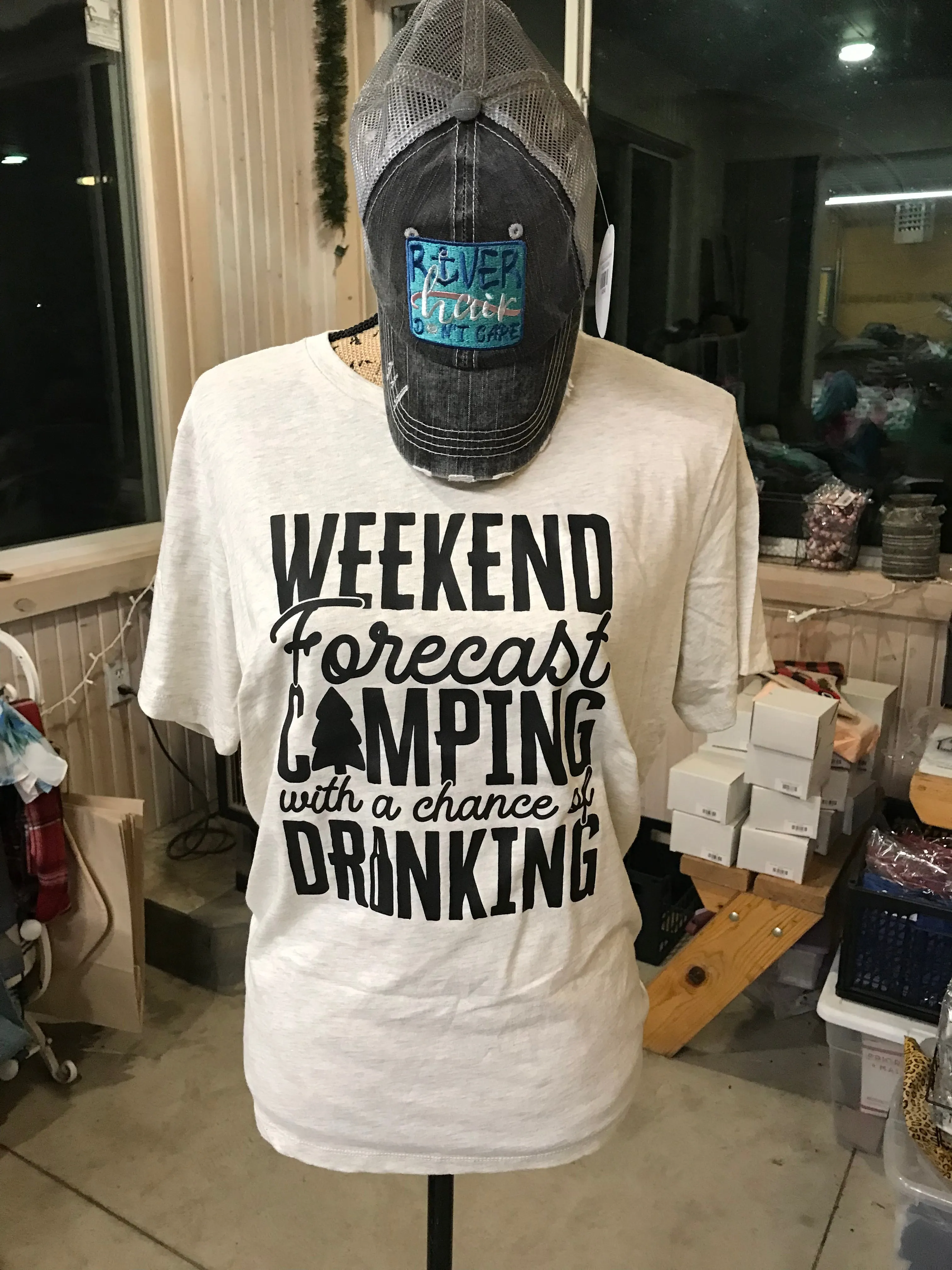 Weekend Forecast Camping With a Chance of Drinking Short Sleeve Tee sold by Back2Basics
