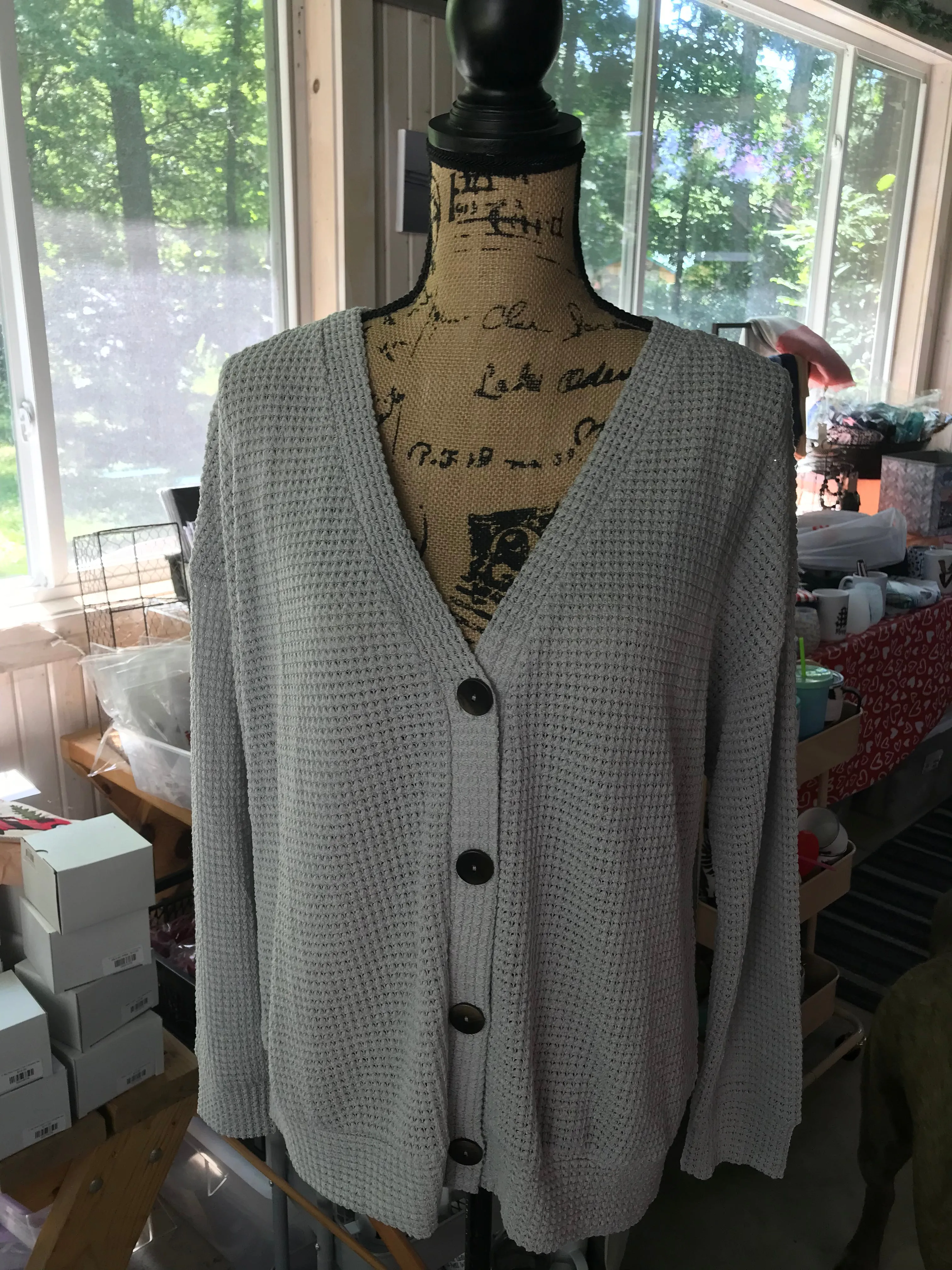 Waffle Knit Button Down Cardigan sold by Back2Basics