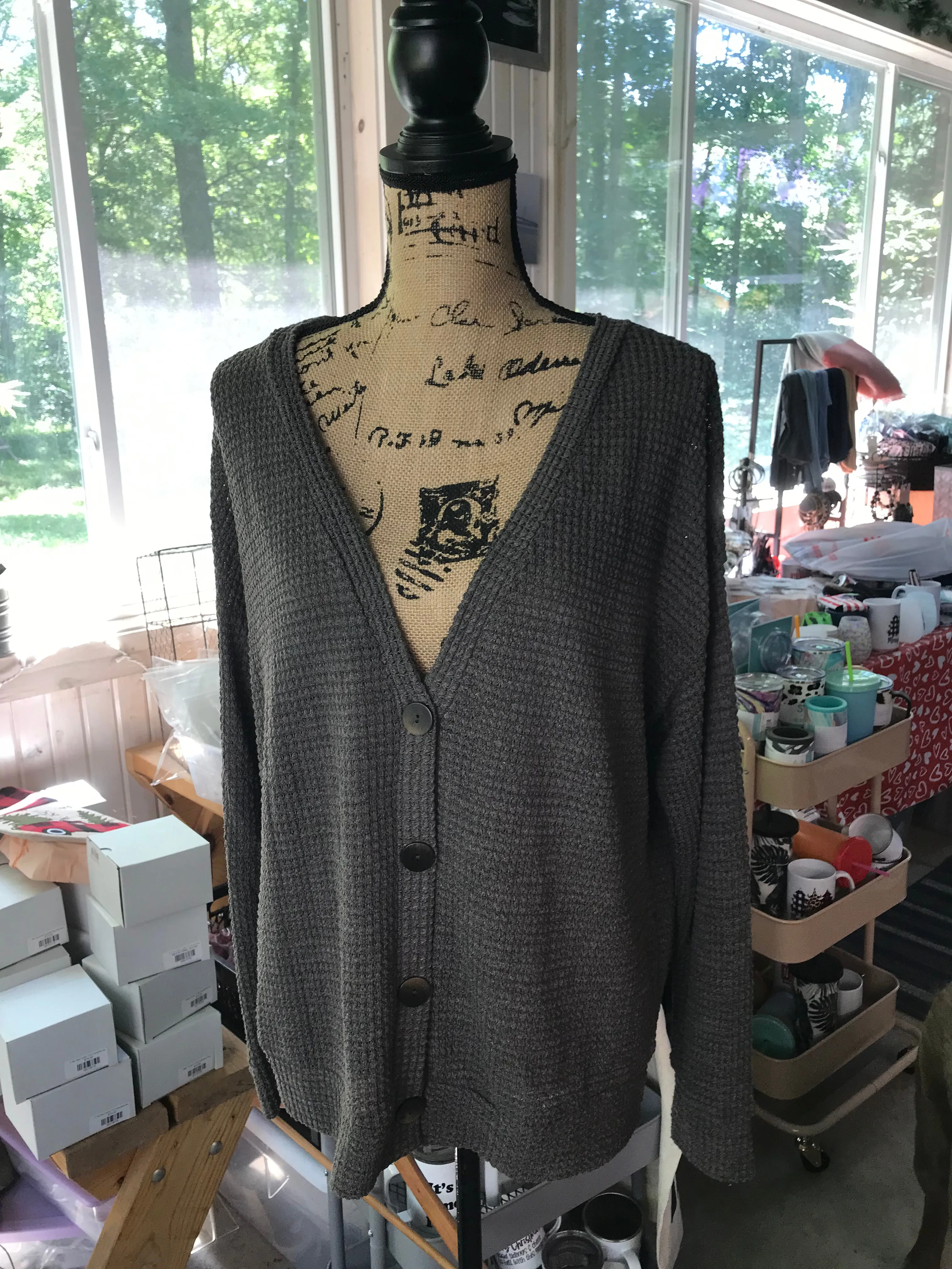 Waffle Knit Button Down Cardigan sold by Back2Basics product image thumbnail 2