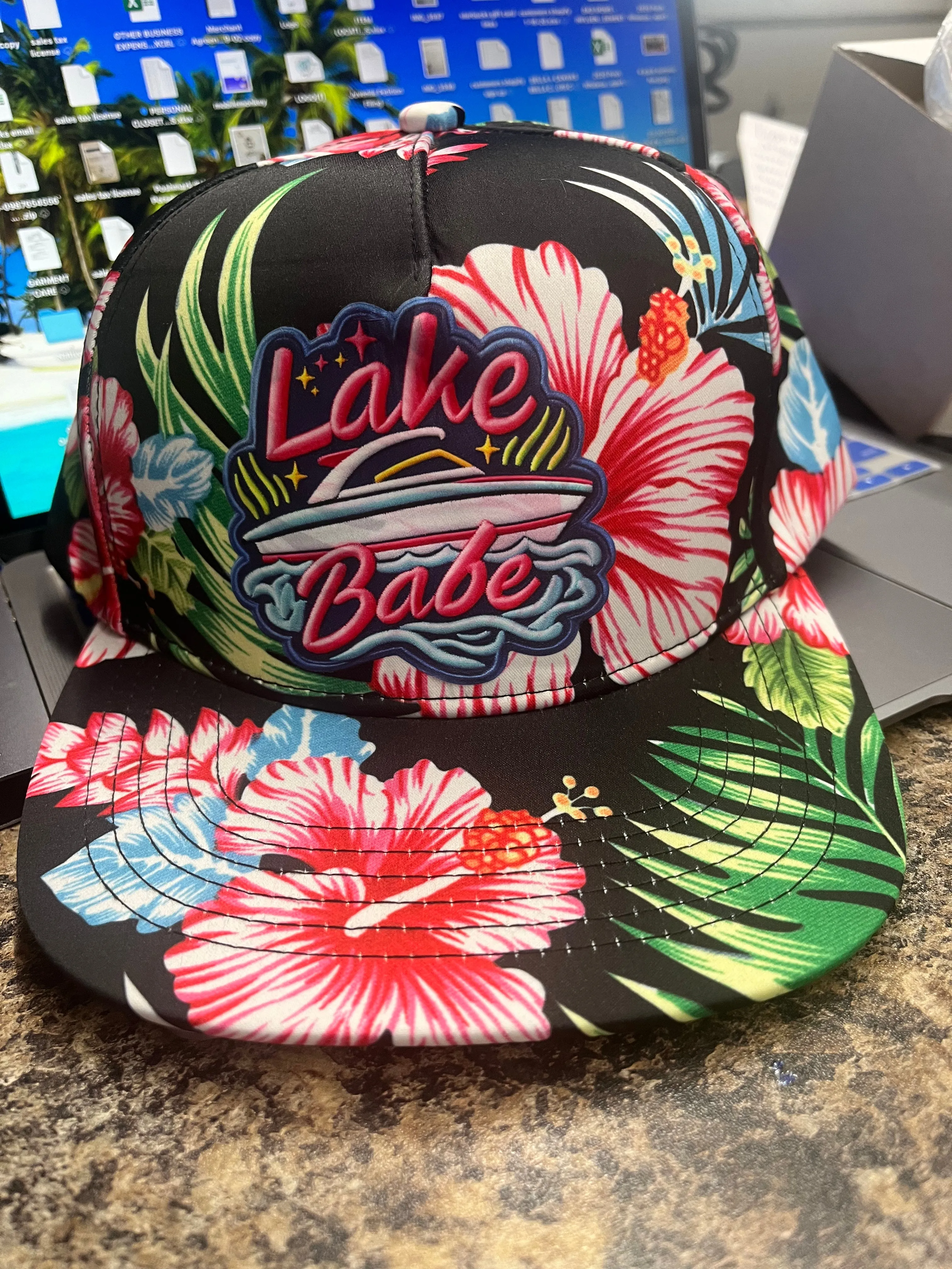 Lake Babe Floral Baseball Hat (Pink Boat) sold by Back2Basics