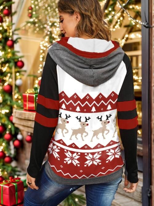 Double Take Full Size Christmas Drawstring Long Sleeve Hoodie sold by Back2Basics product image thumbnail 2