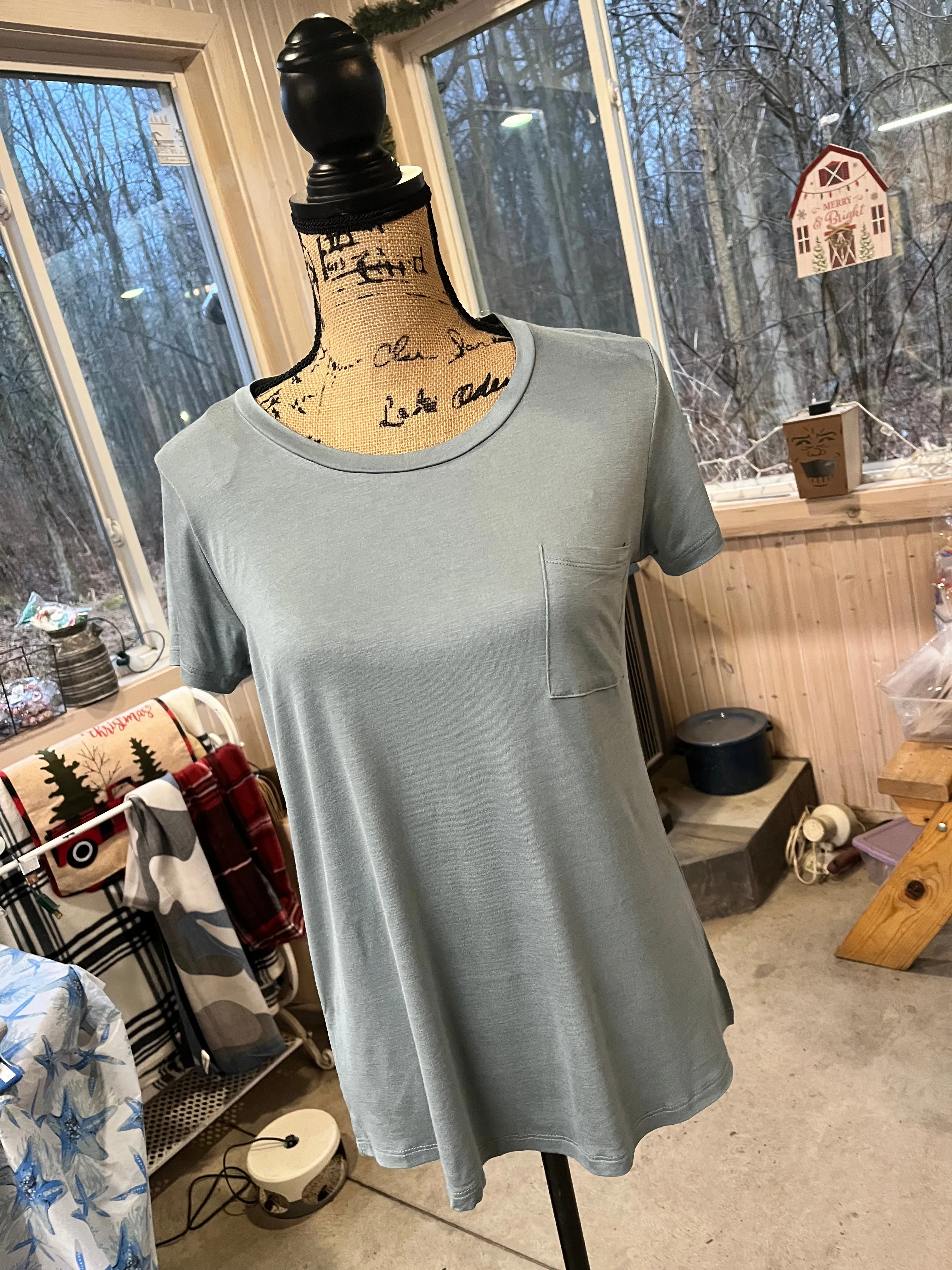 Short Sleeve Scoop Neck Top With Pocket sold by Back2Basics product image thumbnail 2