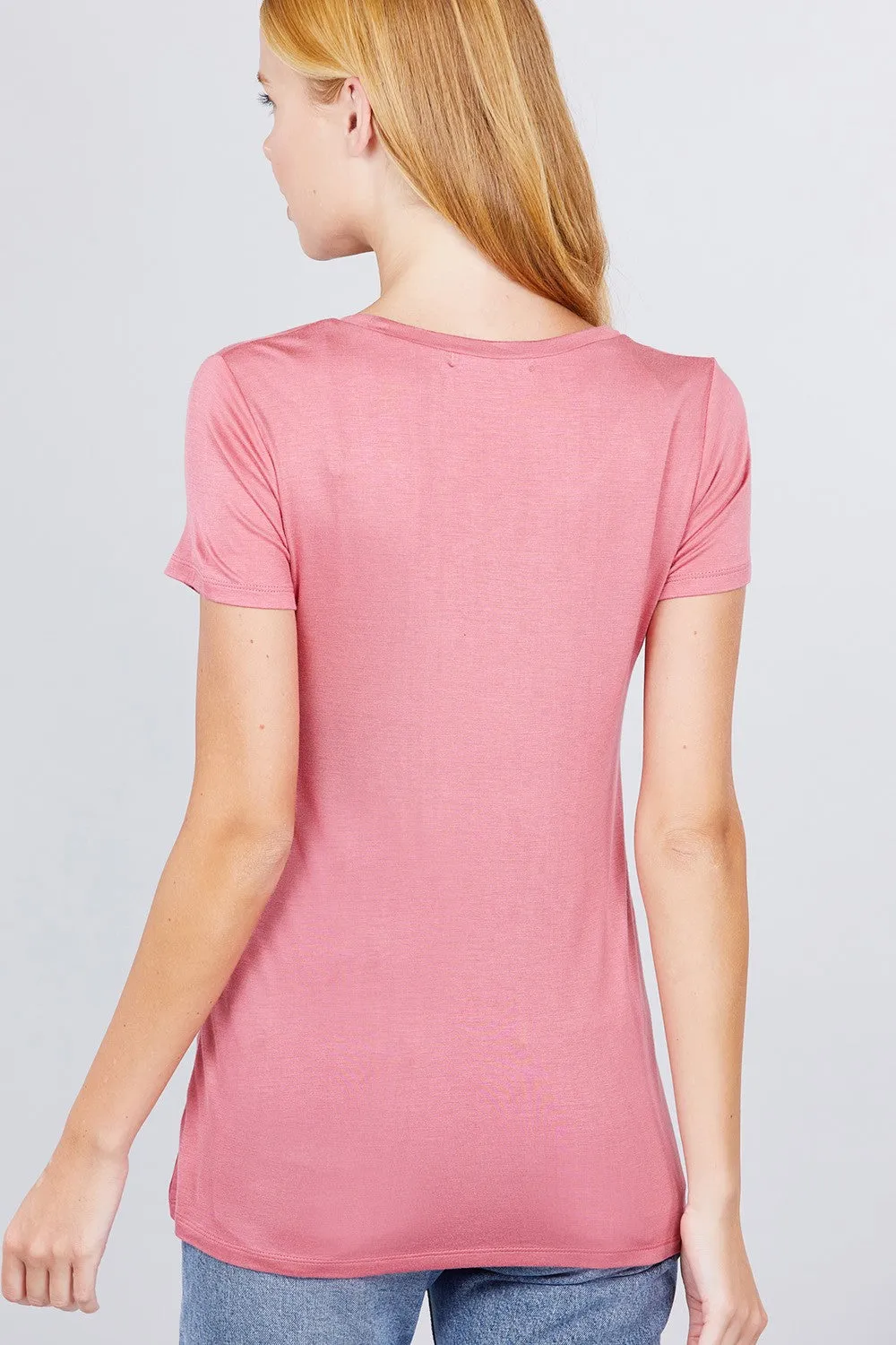 Short Sleeve Scoop Neck Top With Pocket sold by Back2Basics product image thumbnail 5