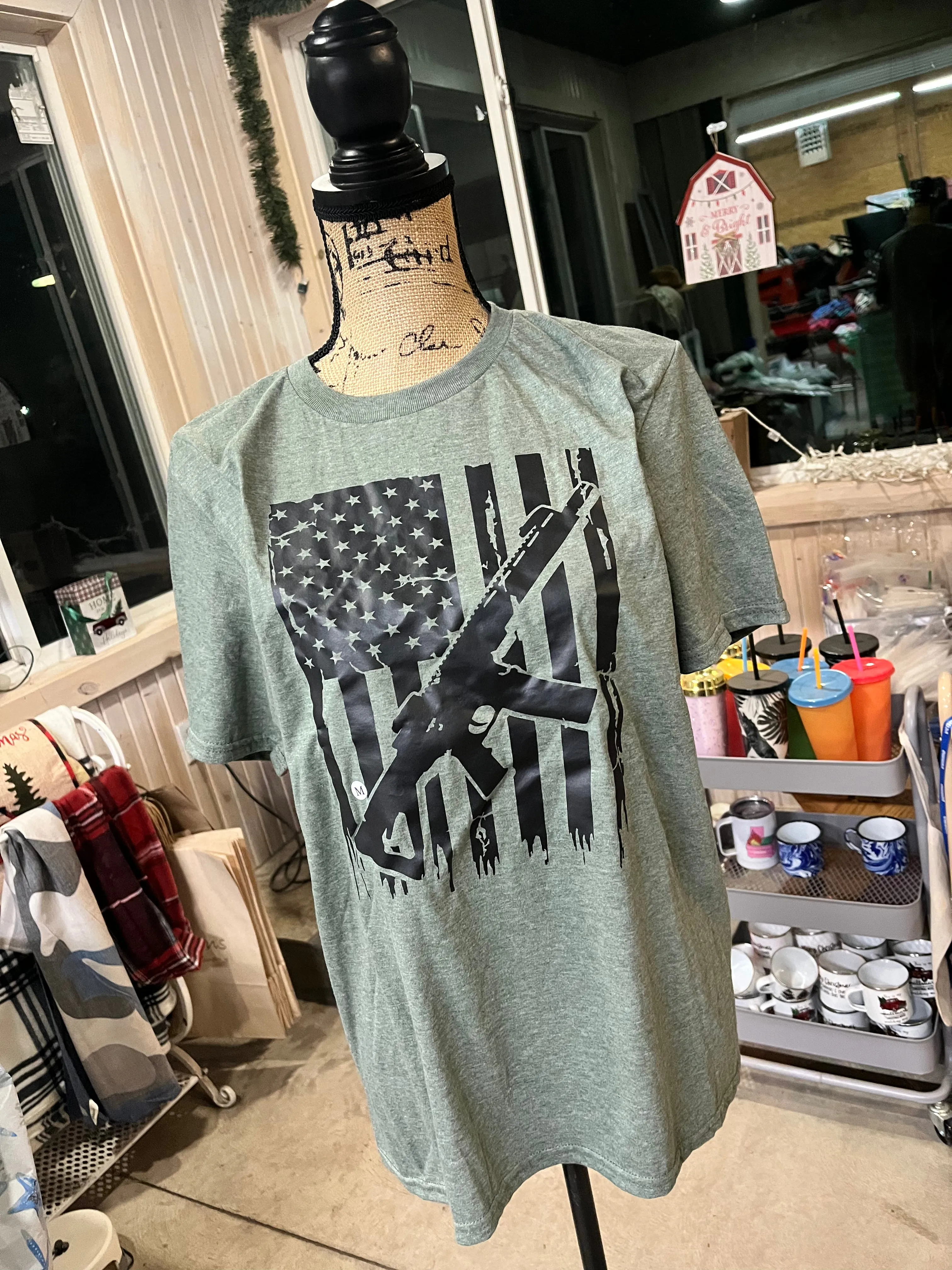 American Flag Olive Short Sleeve Tee sold by Back2Basics