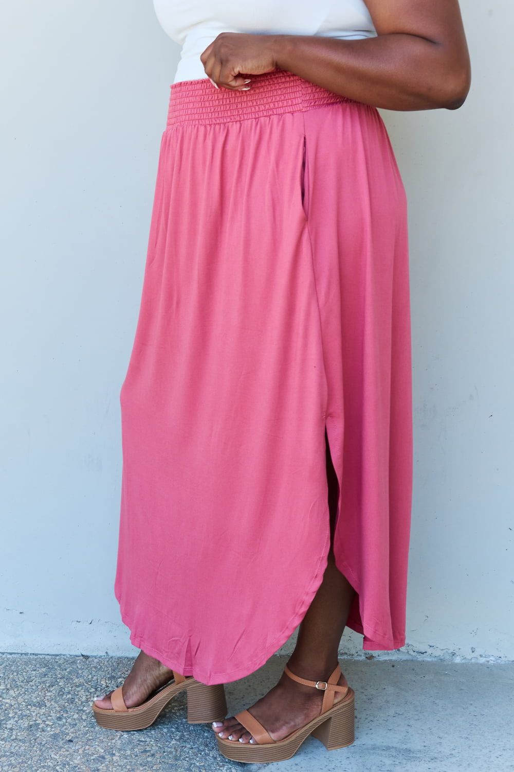 Doublju Comfort Princess Full Size High Waist Scoop Hem Maxi Skirt in Hot Pink sold by Back2Basics product image thumbnail 3