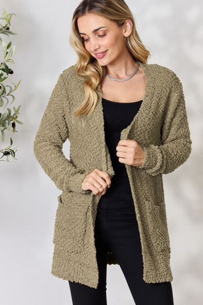 Zenana Falling For You Full Size Open Front Popcorn Cardigan sold by Back2Basics product image thumbnail 4