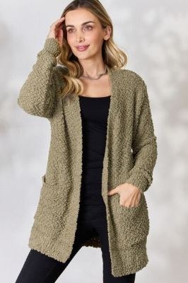 Zenana Falling For You Full Size Open Front Popcorn Cardigan sold by Back2Basics
