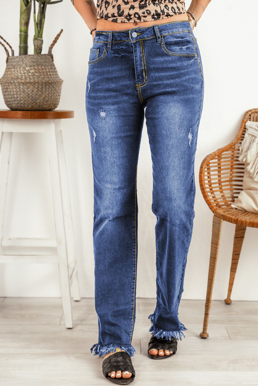Ripped Frayed Hem Jeans sold by Back2Basics product image thumbnail 3
