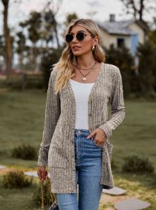 Double Take Ribbed Button-Up Cardigan with Pockets sold by Back2Basics