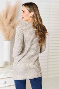 Double Take Ribbed Button-Up Cardigan with Pockets sold by Back2Basics