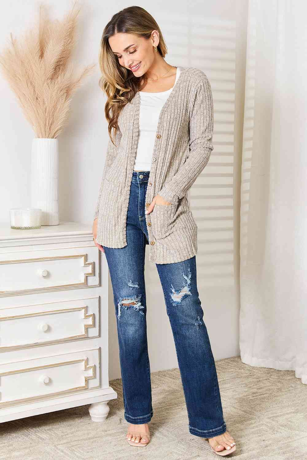 Double Take Ribbed Button-Up Cardigan with Pockets sold by Back2Basics product image thumbnail 4