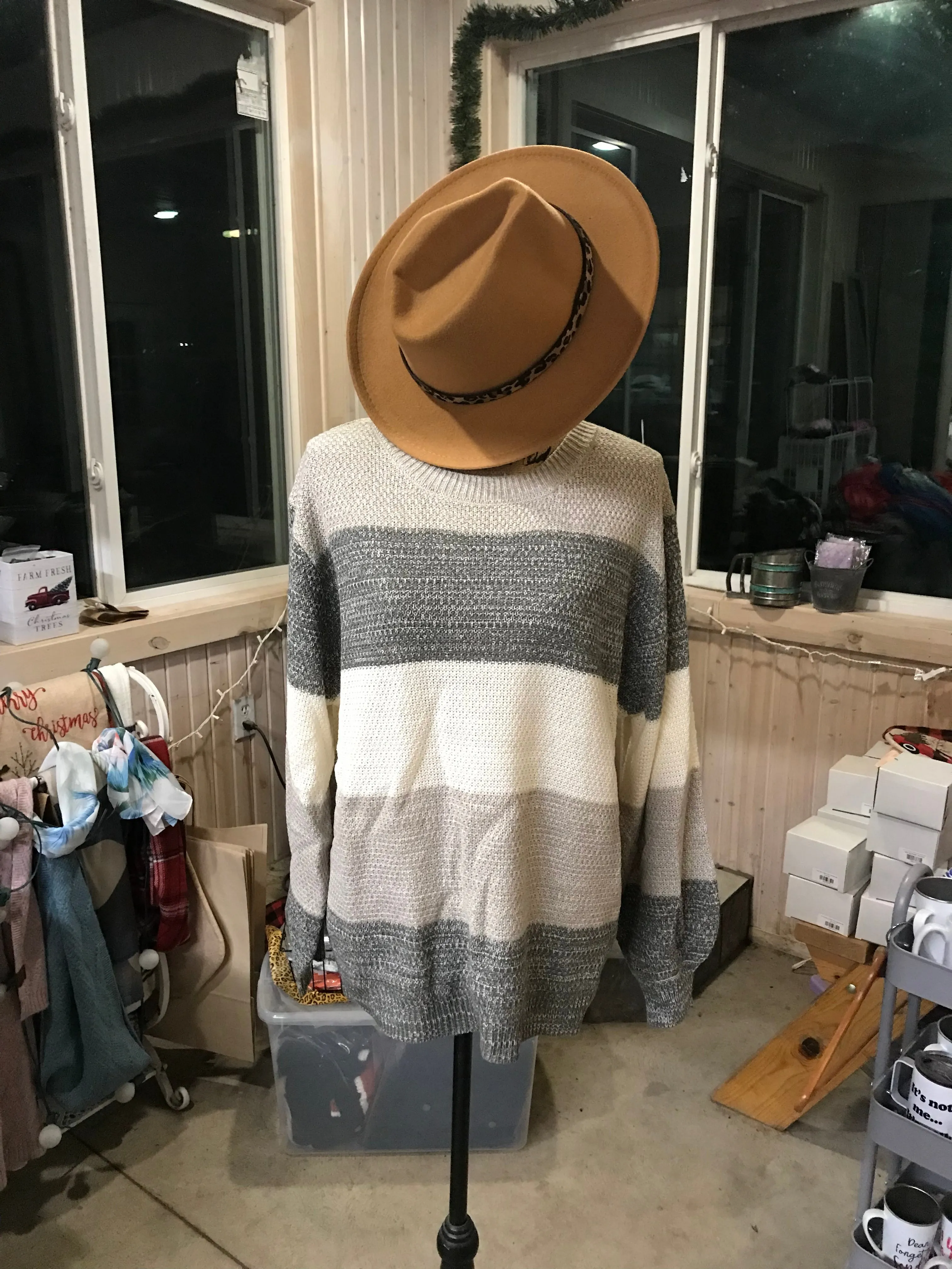 Tan Cream Gray Striped Pullover Sweater sold by Back2Basics