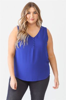 Plus Button Up Detail Sleeveless Top sold by Back2Basics