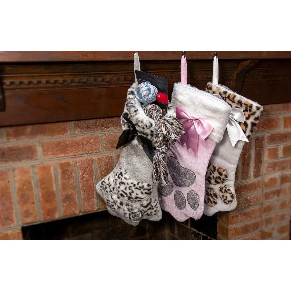 Ready To Ship | Leopard/Ribbon Paw Print Stocking sold by Back2Basics