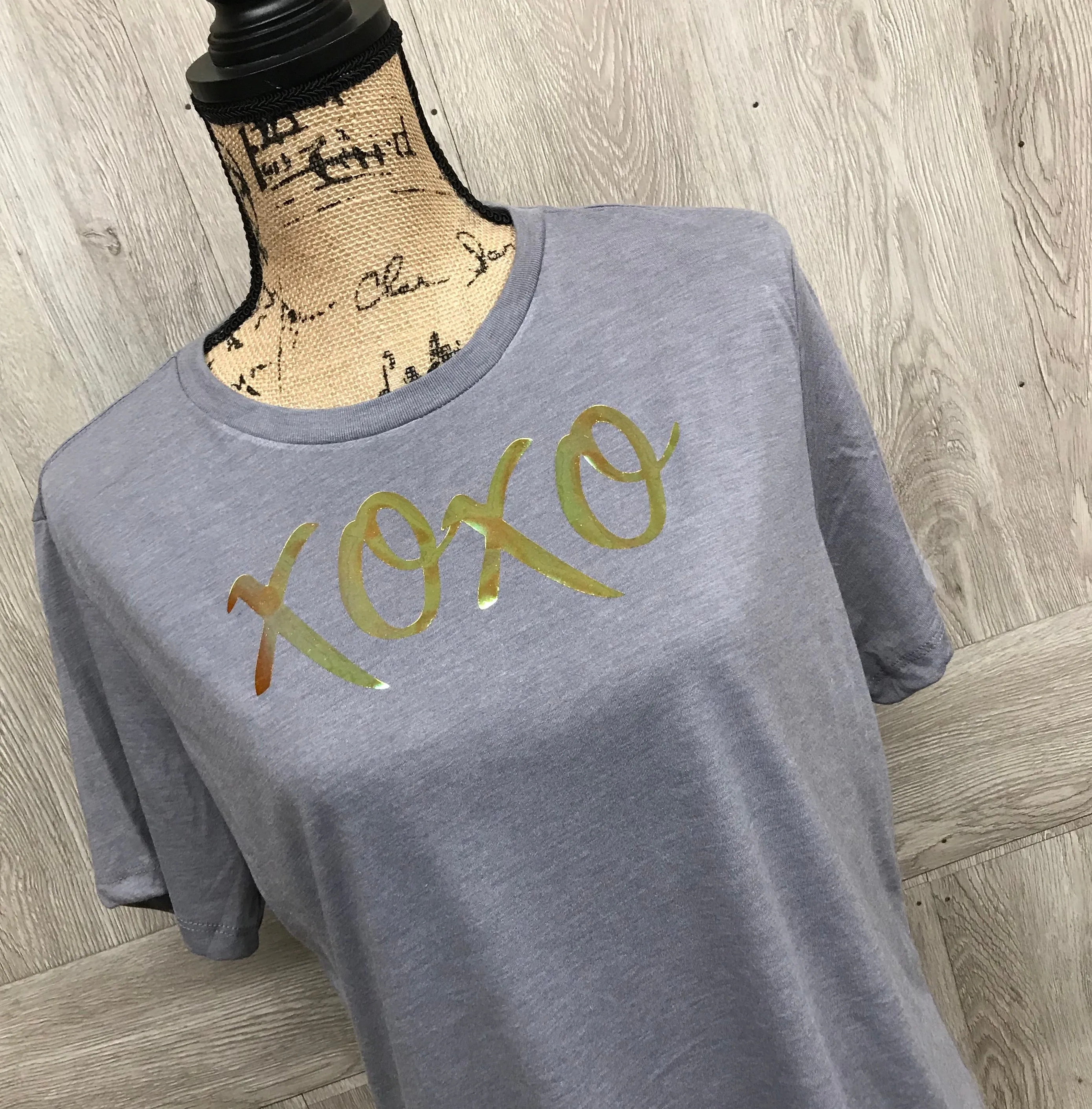 XOXO Holographic Handmade Gray Short Sleeve T-Shirt BB376 sold by Back2Basics product image thumbnail 2
