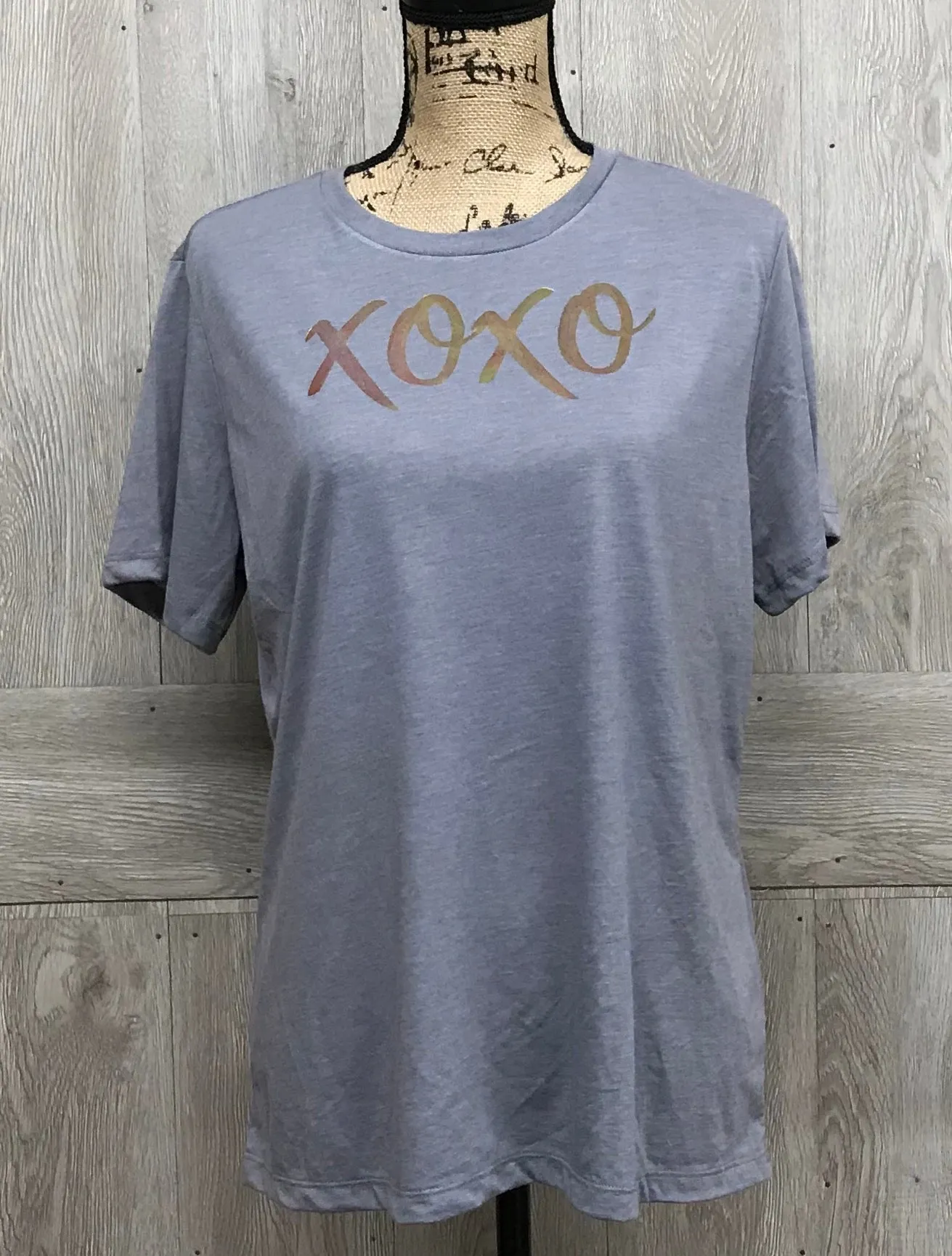 XOXO Holographic Handmade Gray Short Sleeve T-Shirt BB376 sold by Back2Basics