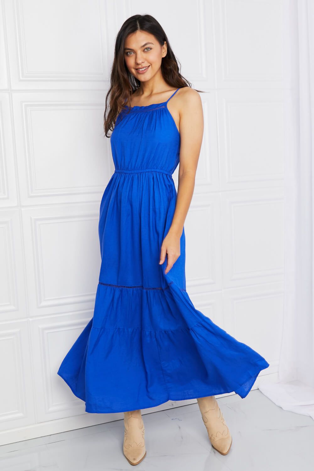 Heimish Full Size Spaghetti Strap Tiered Maxi Dress sold by Back2Basics