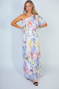White Birch Garden Diva Floral One-Shoulder Maxi Dress sold by Back2Basics