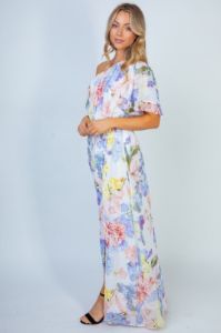 White Birch Garden Diva Floral One-Shoulder Maxi Dress sold by Back2Basics