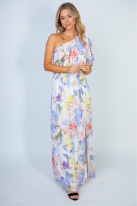 White Birch Garden Diva Floral One-Shoulder Maxi Dress sold by Back2Basics
