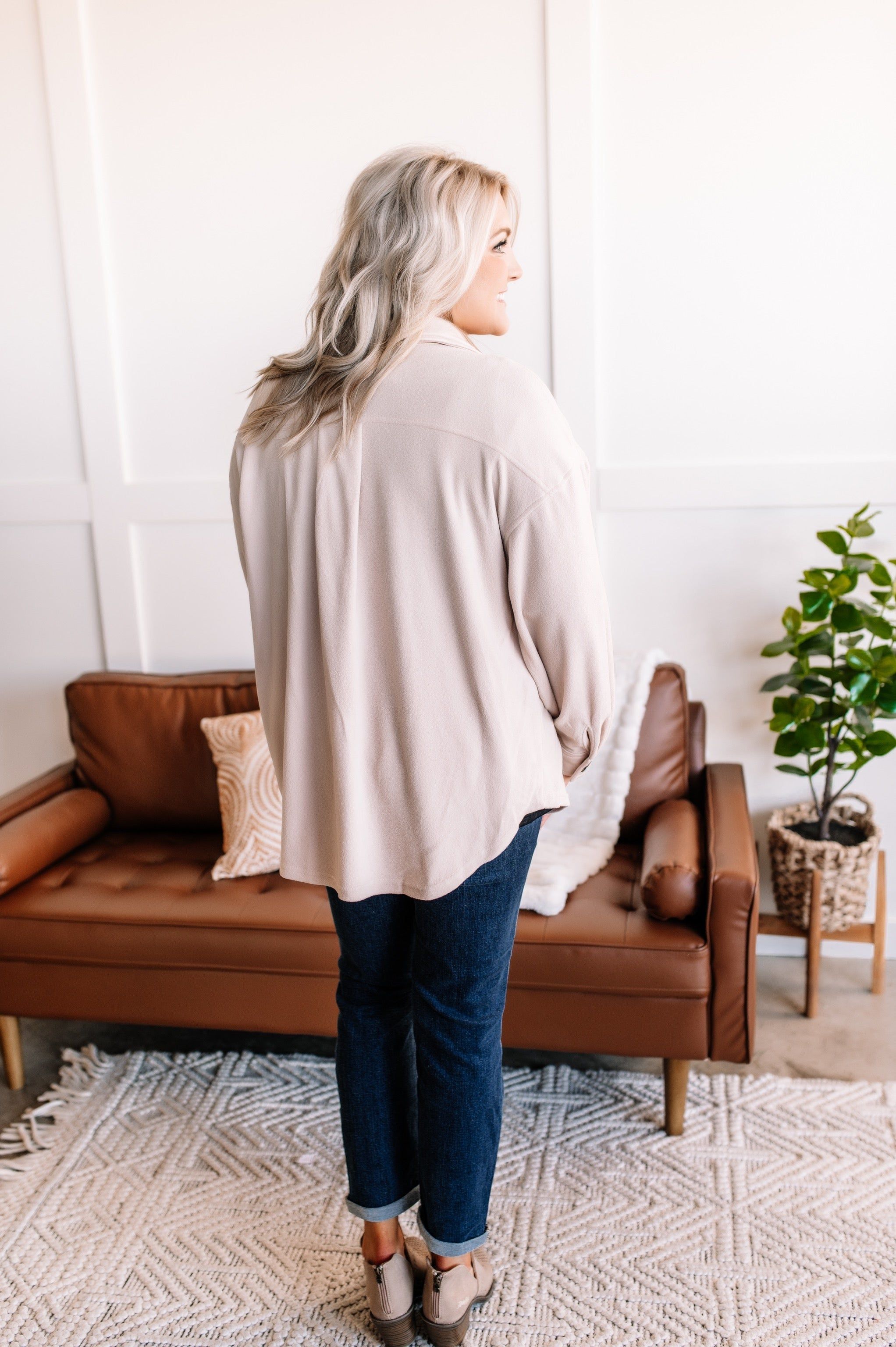 A Cozy Scheme Fleece Shacket In Toasted Marshmallow sold by Back2Basics product image thumbnail 7