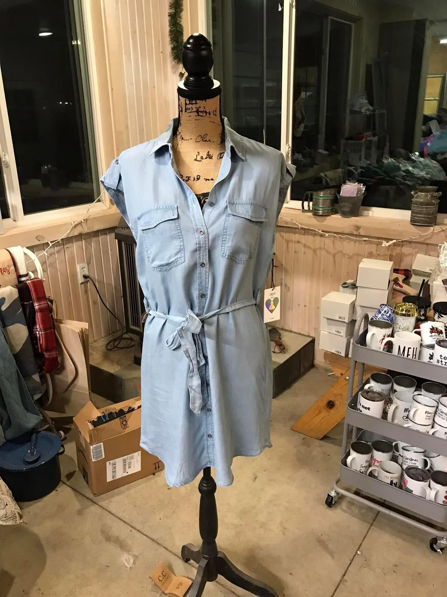 Sleeveless Button Down Denim Dress With Belt sold by Back2Basics product image thumbnail 3