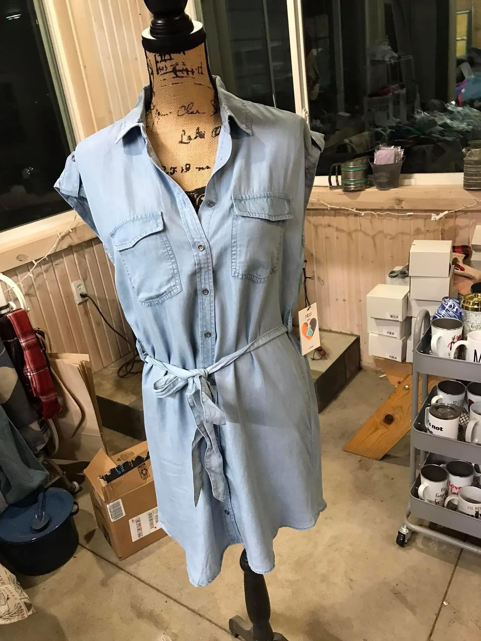 Sleeveless Button Down Denim Dress With Belt sold by Back2Basics product image thumbnail 2