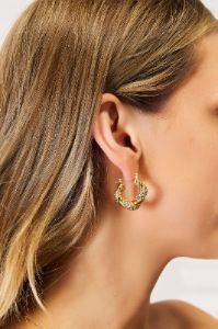 Adored Rhinestone Twist Detail Hoop Earrings sold by Back2Basics