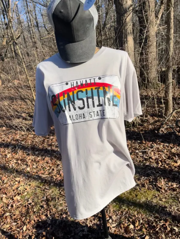 Sunshine Hawaii Aloha State License Plate Short Sleeve Tee sold by Back2Basics