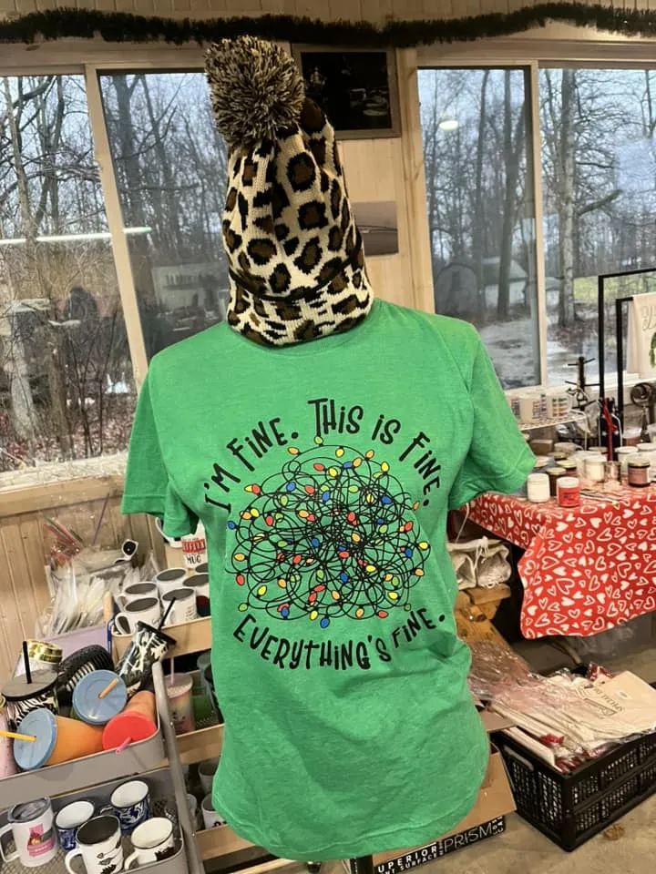 I'm Fine Everything is Fine Christmas Lights Short Sleeve Tee sold by Back2Basics