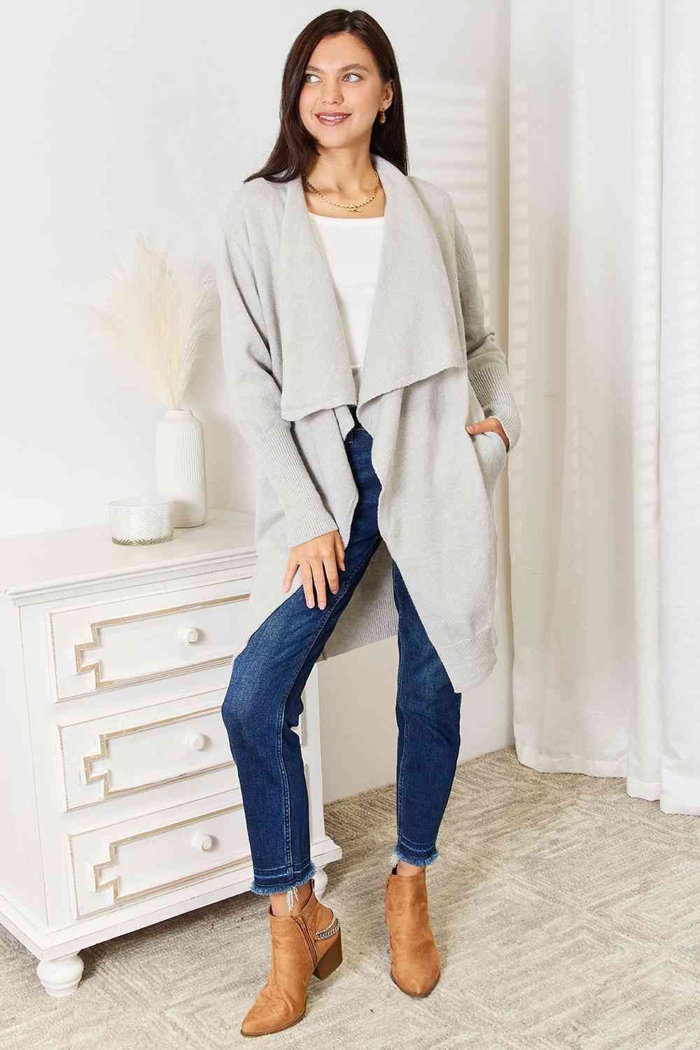Double Take Open Front Duster Cardigan with Pockets sold by Back2Basics product image thumbnail 4