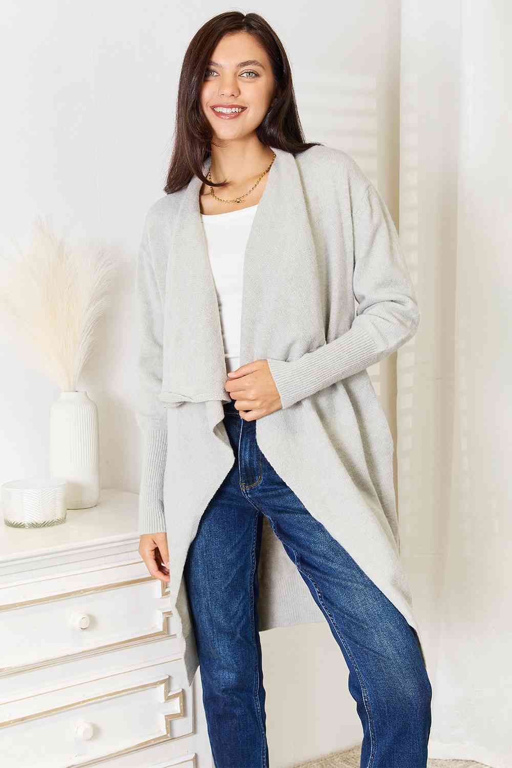 Double Take Open Front Duster Cardigan with Pockets sold by Back2Basics