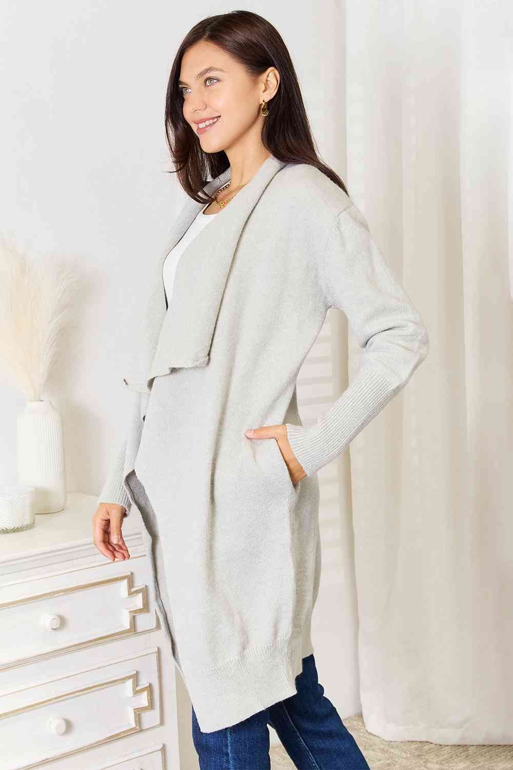 Double Take Open Front Duster Cardigan with Pockets sold by Back2Basics product image thumbnail 3