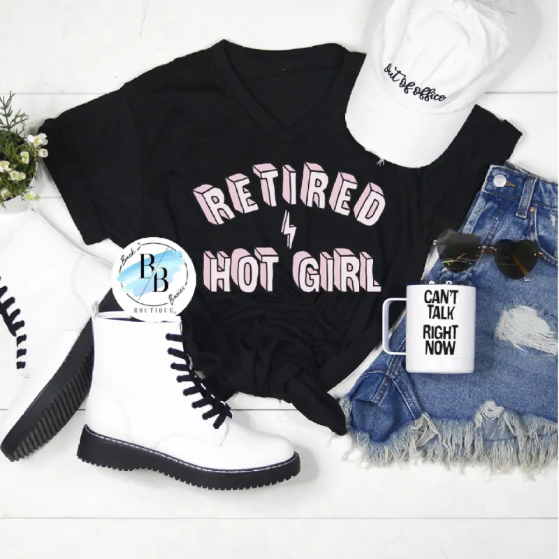 Retired Hot Girl Black Vneck Short Sleeve Tee sold by Back2Basics