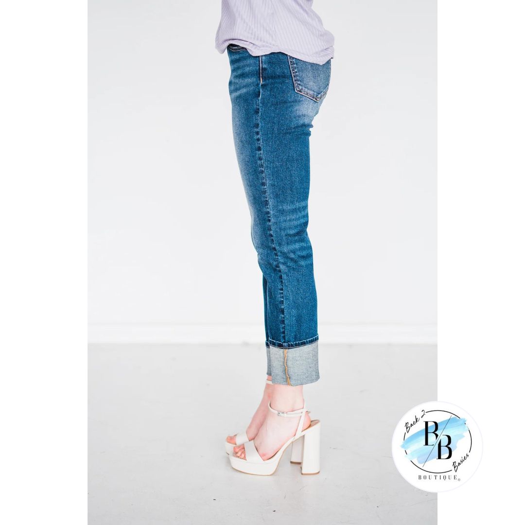 Mid-Rise Non-distressed Dark Wash Boyfriend Jeans with Lycra sold by Back2Basics product image thumbnail 3