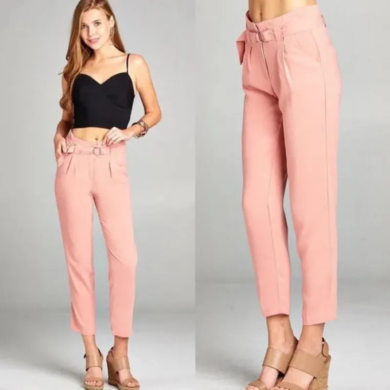 High rise With Double Metal Trim Belted Pants sold by Back2Basics