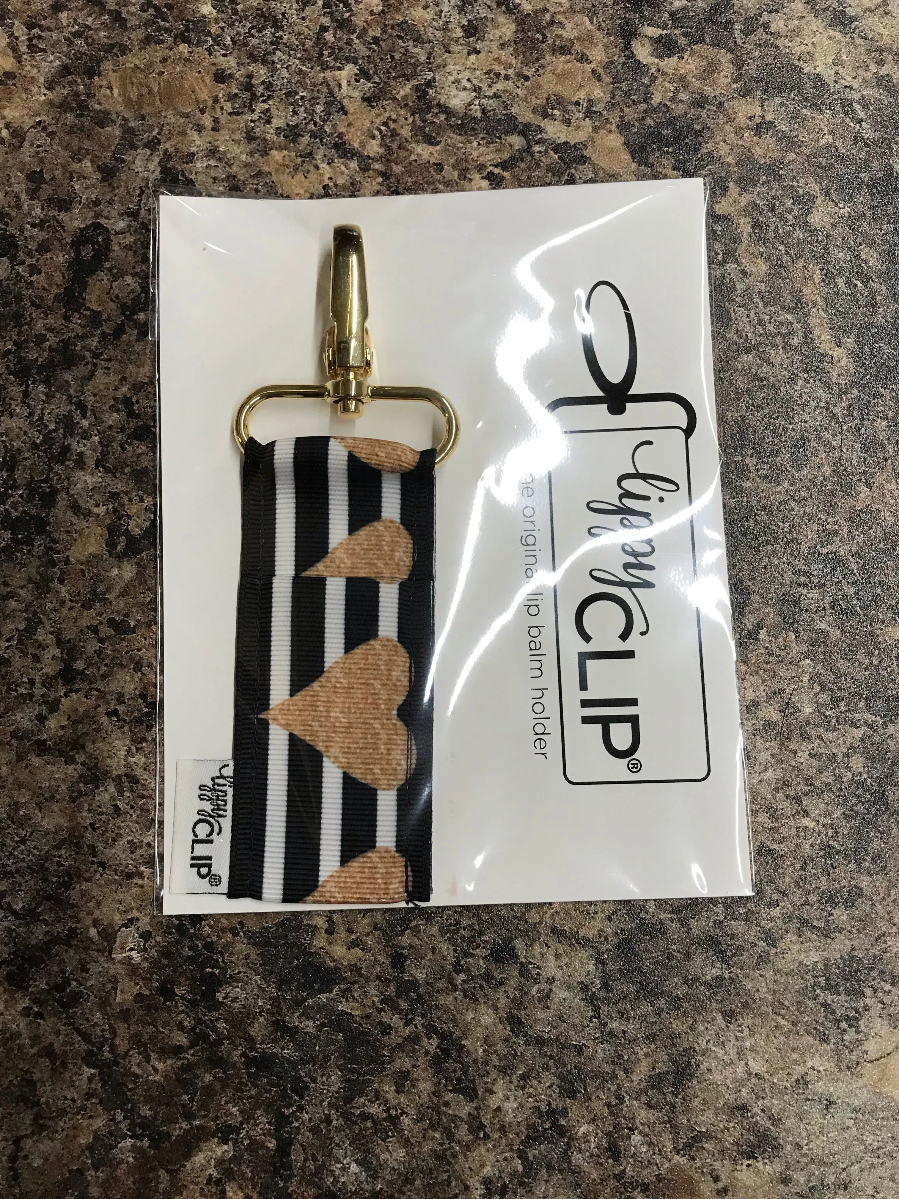 LippyClip® Gold Heart Black & White Stripe sold by Back2Basics