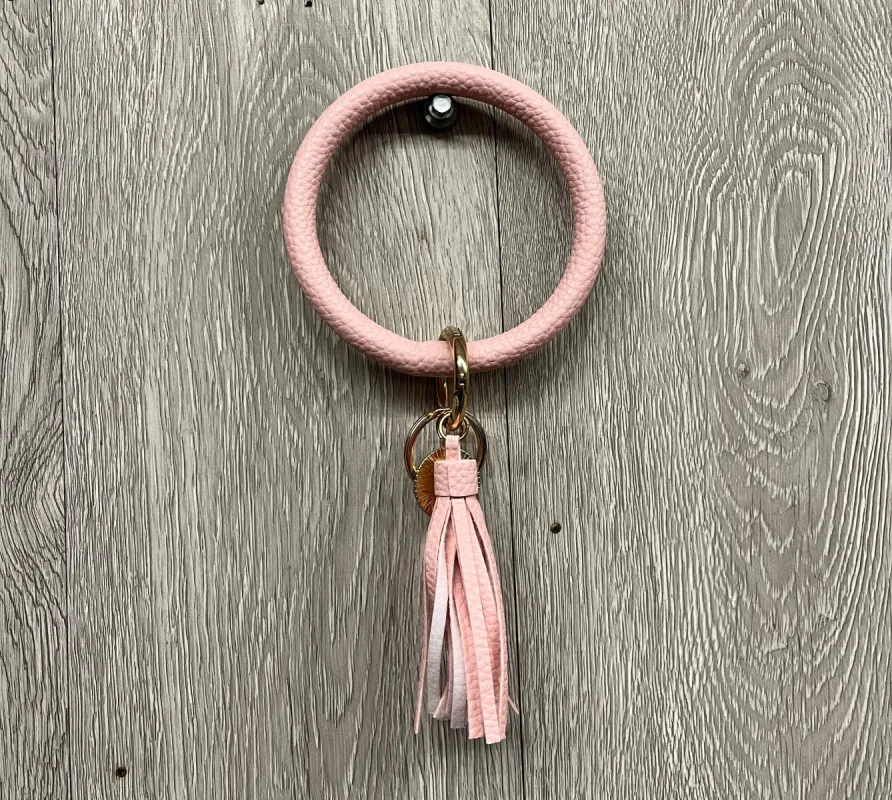 Boutique Key Ring Bangle Tassel Leather Pink Gold Hardware BB540 sold by Back2Basics
