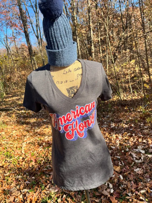 American Honey V-Neck Short Sleeve Women's Tee sold by Back2Basics