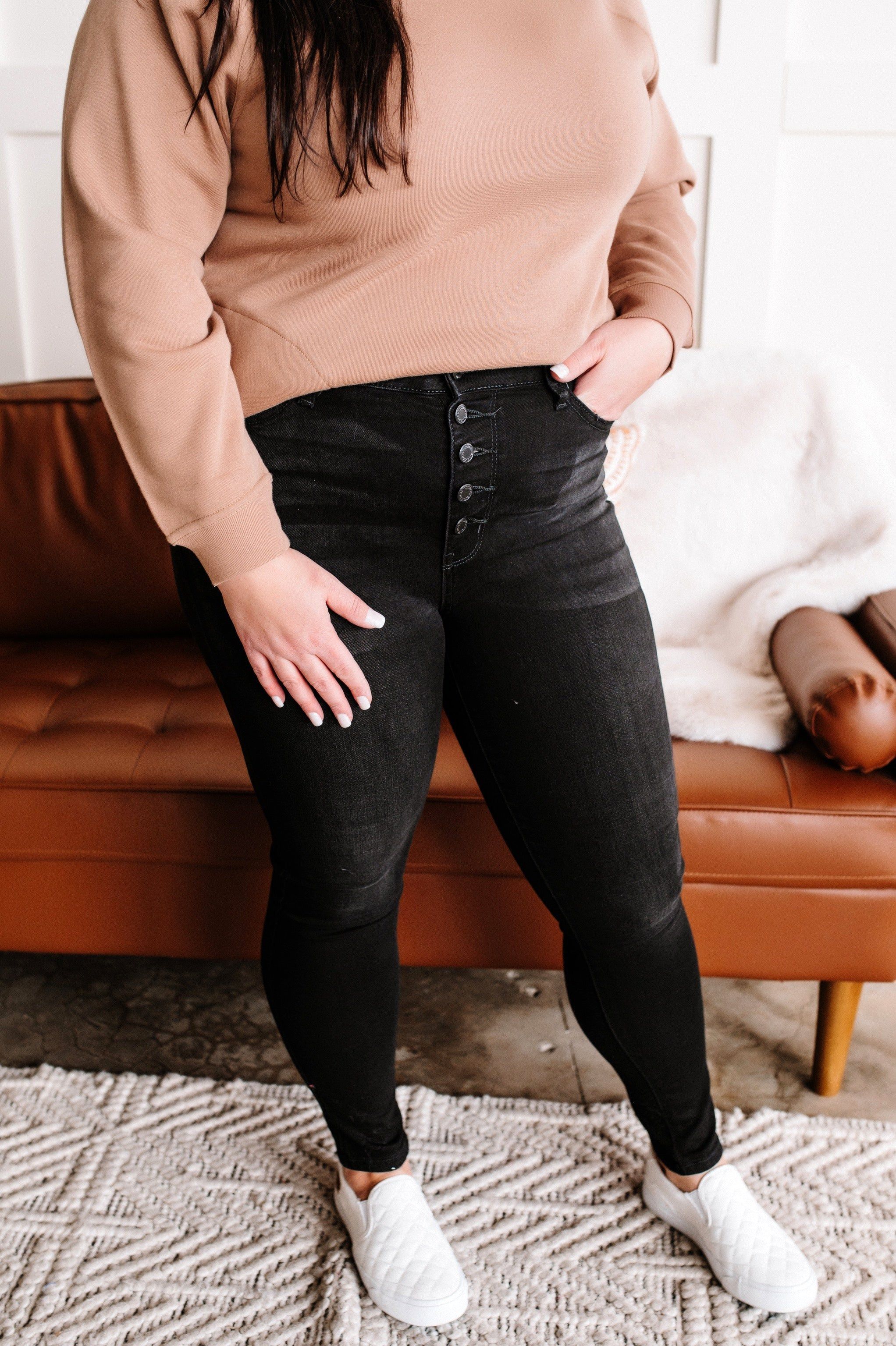 Judy Blue Black Button Fly Skinny Jeans sold by Back2Basics product image thumbnail 2