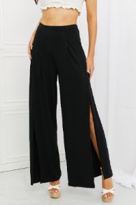 Culture Code Heatwave Front Slit Flowy Pants in Black sold by Back2Basics
