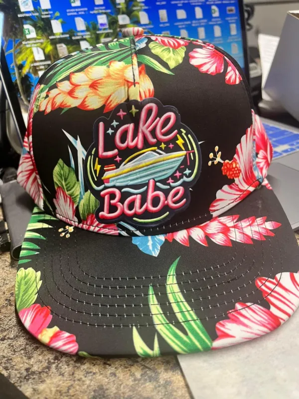 Lake Babe Floral Baseball Hat (Blue Boat) sold by Back2Basics